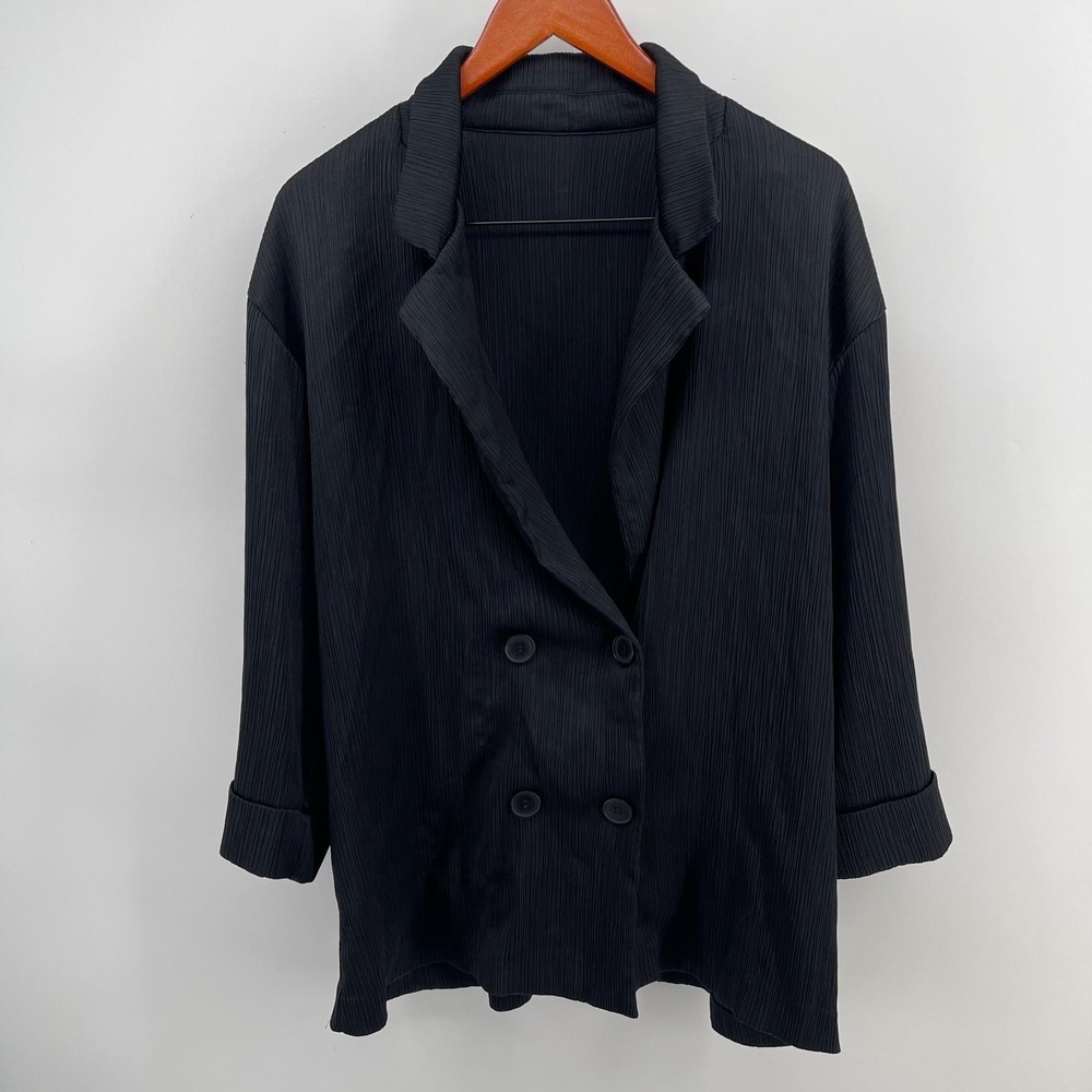 Zara Women Medium Black Plisse Double Breasted Blazer Jacket